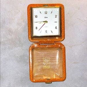 Vintage Travel Alarm Clock Endura Made in Germany Folding Leather Case Used Cond